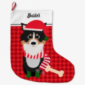 コリーサンタレパーソナライズされたッド ラージクリスマスストッキング (正面)