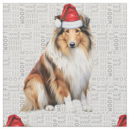 コリードッグオングレーウォフアートクリスマスホリデー ファブリック