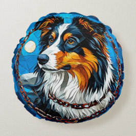 コリードッグカラフルモザイクのアートワーク ラウンドクッション