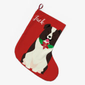 コリーパーソナライズされた縁ど ラージクリスマスストッキング (正面 (吊り時))