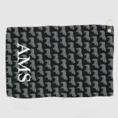 コリーラフかわいいドッグシルエットY&Bグリッドブラック ゴルフタオル (横)