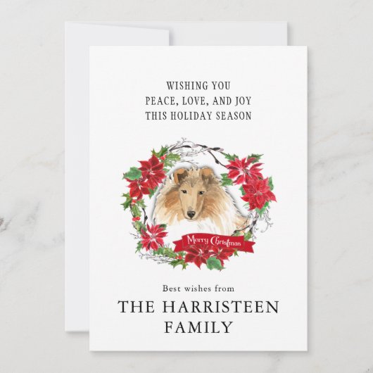 コリーラフ水色ポインセチア犬の頭 シーズンカード (正面)