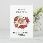 コリーラフ水色ポインセチア犬の頭 シーズンカード (スタンド正面)