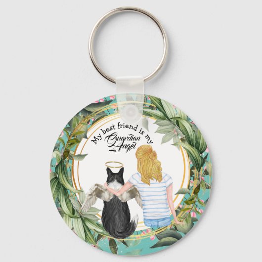 コリー犬の守護天使の友最高の人と女の子 キーホルダー (正面)