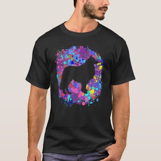 コリー犬 ピンク 水彩 スプラッターアート 愛犬家 Tシャツ (正面)