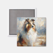コリー犬 - 忠実な視線の絵画 マグネット (正面/裏面)