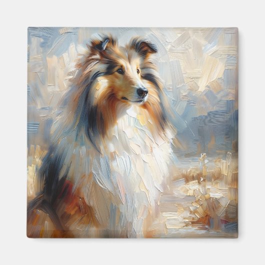 コリー犬 - 忠実な視線の絵画 マグネット (正面)