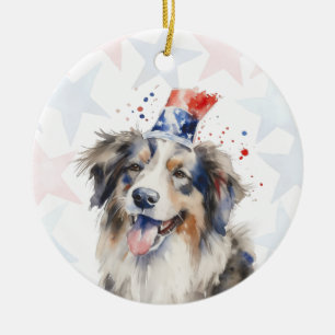 コリー犬、7月4日のパーソナライズドデザイン セラミックオーナメント
