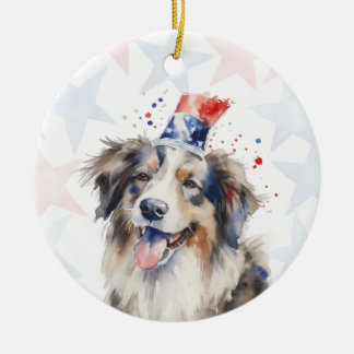 コリー犬、7月4日のパーソナライズドデザイン セラミックオーナメント