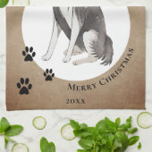 コリー素朴縁どスケッチポーメリークリスマス キッチンタオル (折り畳み)