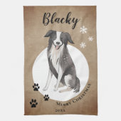 コリー素朴縁どスケッチポーメリークリスマス キッチンタオル (縦)