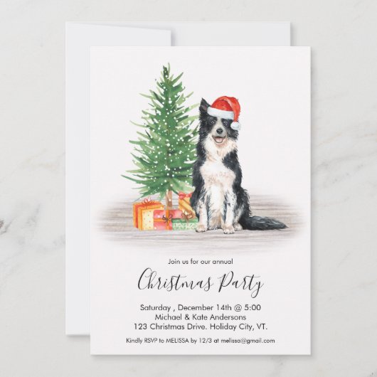 コリー縁どかわいい犬の恋人クリスマスパーティー 招待状 (正面)