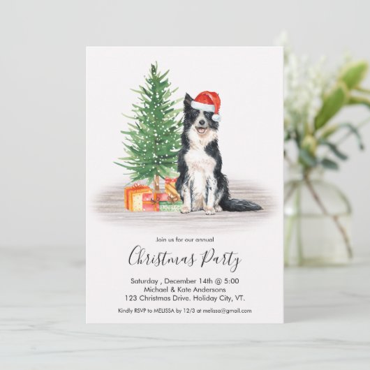コリー縁どかわいい犬の恋人クリスマスパーティー 招待状 (スタンド正面)