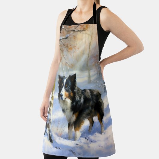 コリー縁どは雪のクリスマスを許す エプロン (インサイチュ)