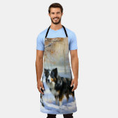 コリー縁どは雪のクリスマスを許す エプロン (着用した状態)