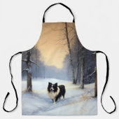 コリー縁どは雪のクリスマスを許す エプロン (正面)