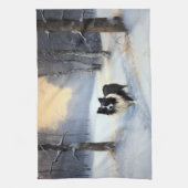 コリー縁どは雪のクリスマスを許す キッチンタオル (縦)