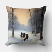 コリー縁どは雪のクリスマスを許す クッション (正面)