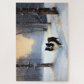 コリー縁どは雪のクリスマスを許す ジグソーパズル (縦)