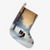 コリー縁どは雪のクリスマスを許す スモールクリスマスストッキング (正面 (吊り時))