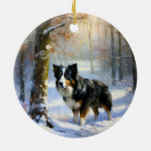 コリー縁どは雪のクリスマスを許す セラミックオーナメント (裏面)