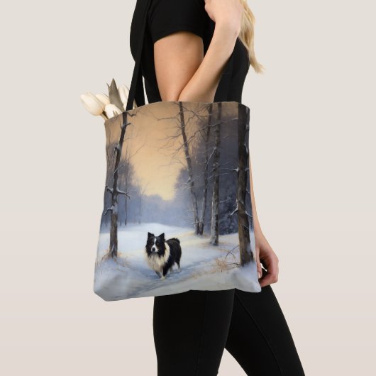 コリー縁どは雪のクリスマスを許す トートバッグ (クローズアップ)