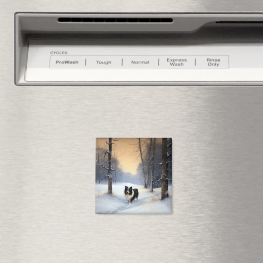 コリー縁どは雪のクリスマスを許す マグネット (インサイチュ (食洗機))