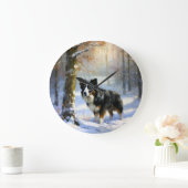 コリー縁どは雪のクリスマスを許す ラージ壁時計 (ホーム)