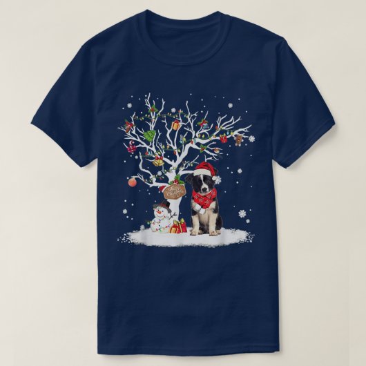 コリー縁どウィンタースノーツリードッグクリスマスウィンテ Tシャツ (デザイン正面)