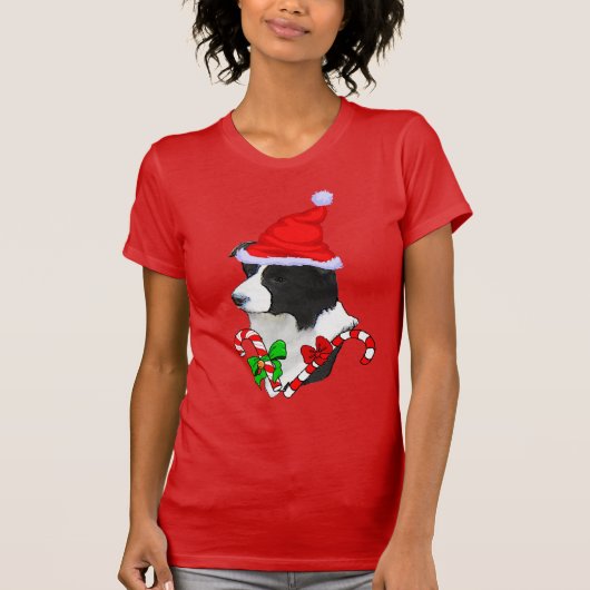 コリー縁どクリスマスメリー Tシャツ (正面)