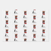 コリー縁どクリスマス犬とウエスタンプレイド ラッピングペーパーシート (正面2)