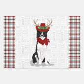 コリー縁どクリスマス犬とウエスタンプレイド ラッピングペーパーシート (正面)