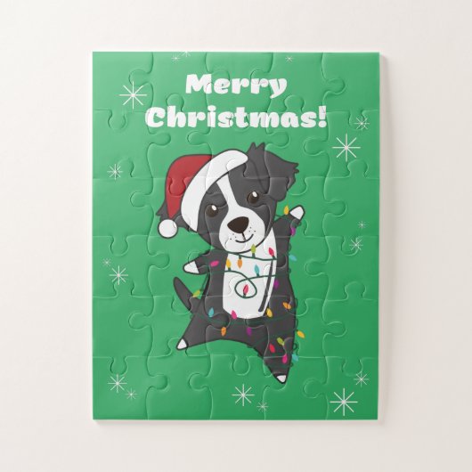 コリー縁どクリスマス犬の冬の動物の犬Ji ジグソーパズル (縦)