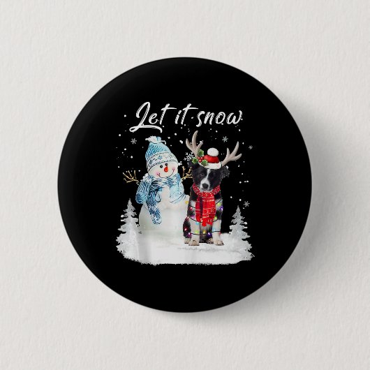 コリー縁どサンタドッグクリスマス雪だるまクリスマスパジ 缶バッジ (正面)