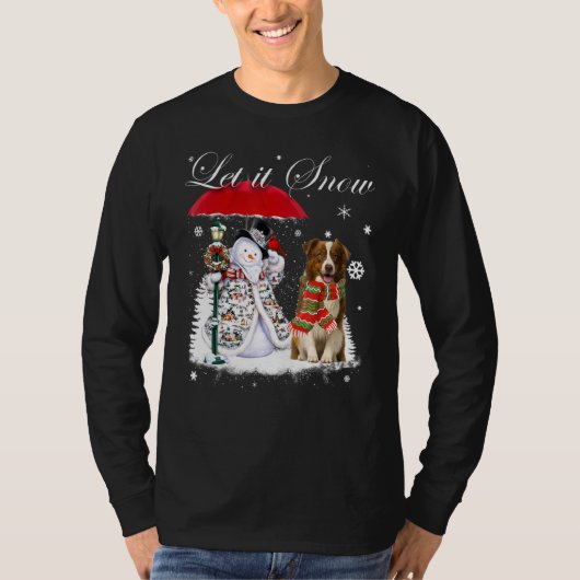 コリー縁どサンタドッグクリスマス雪だるまクリスマスパジ Tシャツ (正面)