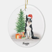 コリー縁どサンタドッグパーソナライズされたクリスマス セラミックオーナメント (左)