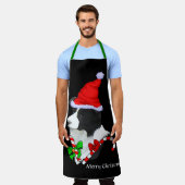 コリー縁どサンタハットクリスマス エプロン (着用した状態)