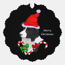 コリー縁どサンタハットクリスマス オーナメントカード