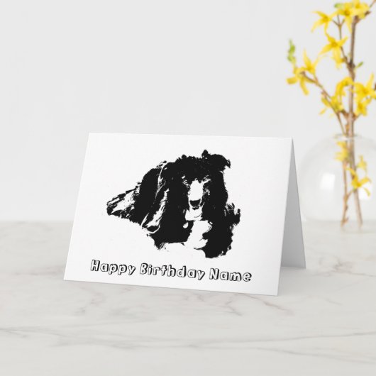 コリー縁どシルエットパーソナライズされた誕生日 カード (黄色い花)