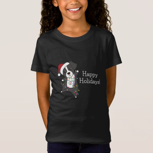 コリー縁どスのクリスマス犬の冬獣犬 Tシャツ (正面)