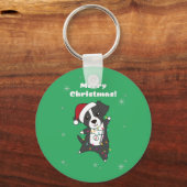 コリー縁どスクリスマスドウター動物犬Ke キーホルダー (正面)