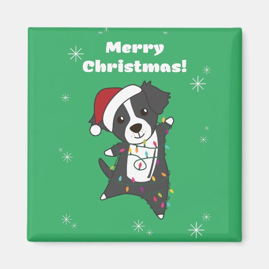 コリー縁どスクリスマスドウター動物犬Ma マグネット (正面)