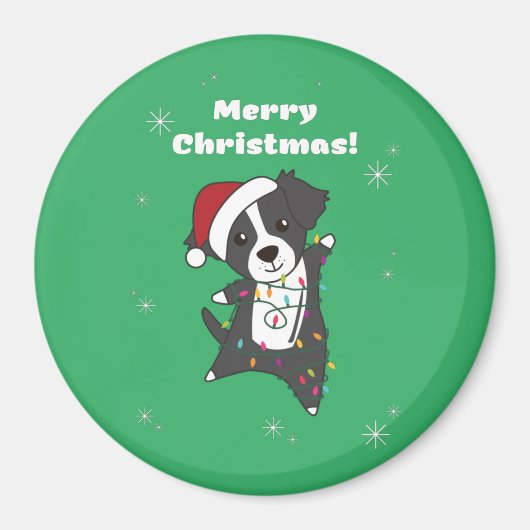コリー縁どスクリスマスドウター動物犬Ma マグネット (正面)