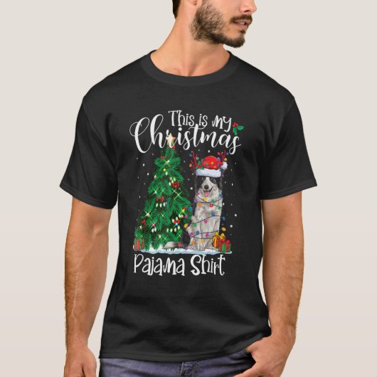 コリー縁どスクリスマスライトパジャマドッグクリスマス Tシャツ (正面)