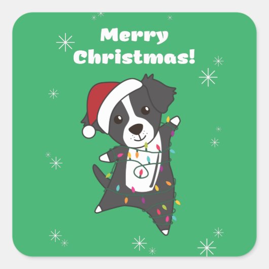 コリー縁どスクリスマス犬の冬の動物の犬Sq スクエアシール (正面)