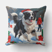 コリー縁どスフェスティバルスノーシーン クッション (正面)