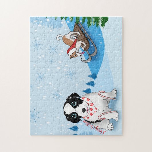 コリー縁どズにいくつかの冬の休日のおもしろいを持つ ジグソーパズル (縦)