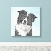 コリー縁どズ絵画 – かわいいオリジナルドッグアート キャンバスプリント (インサイチュ (ウッドフロア))