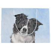 コリー縁どズ絵画 – かわいいオリジナルドッグアート ラージペーパーバッグ (裏面)