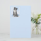 コリー縁どズ絵画 – かわいいオリジナルドッグアート 便箋 (スタンド正面)